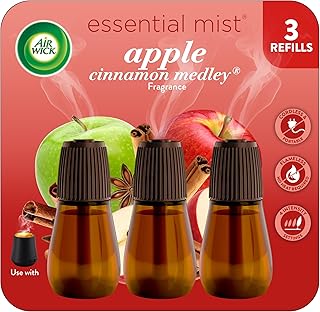 Air Wick Essential Mist Refill, 3 ct, Apple Cinnamon Medley, Essential Oils Diffuser, Air Freshener, Fall scent, Fall decor