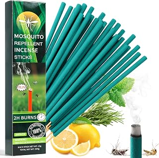 24 Pack Mosquito Incense Sticks for Outdoor Patio Backyard Indoors Camping Travel Yoga, DEET Free Mosquito Repellent Sticks Safe for Kids Pets, Long-Lasting 2-Hour Burn Time, Green