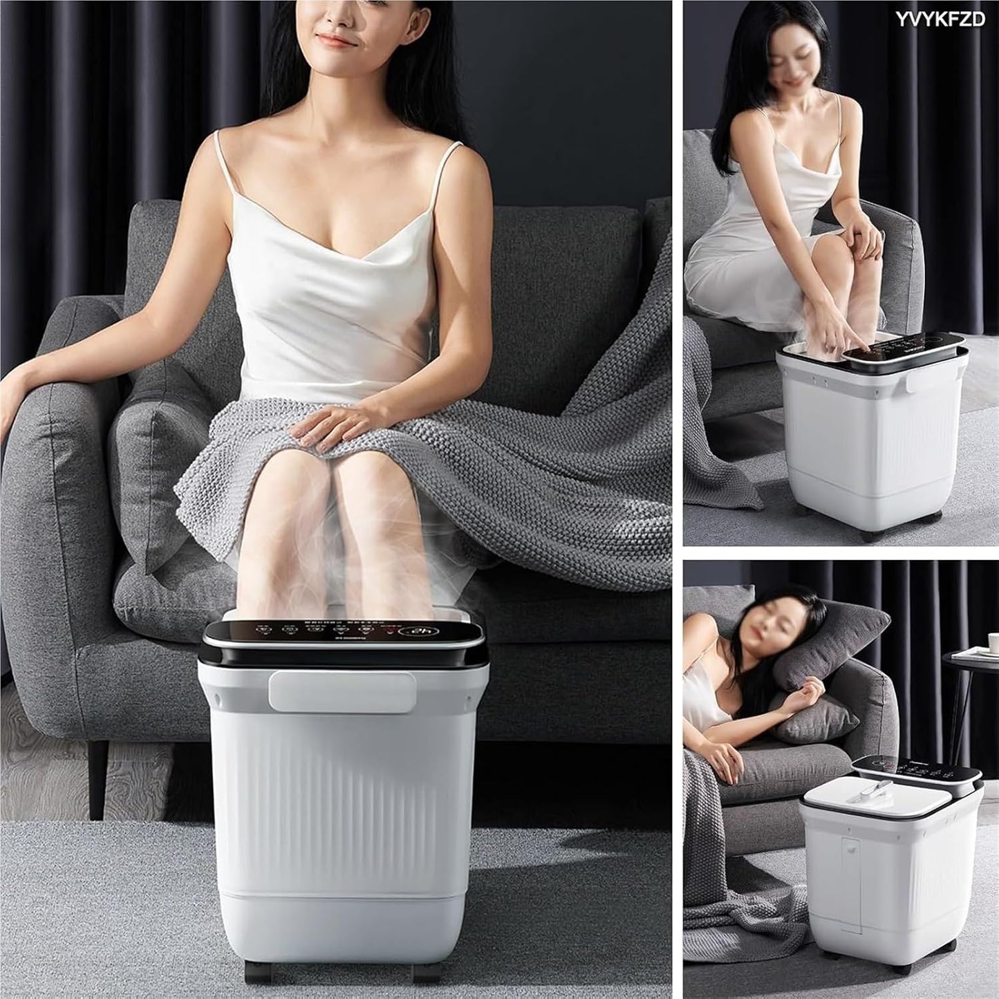 Foot Spa Bath Massager with Heat， Portable Foot Bath Basin Soak Tub with Heat Red Light Temperature Control Bubbles(C)