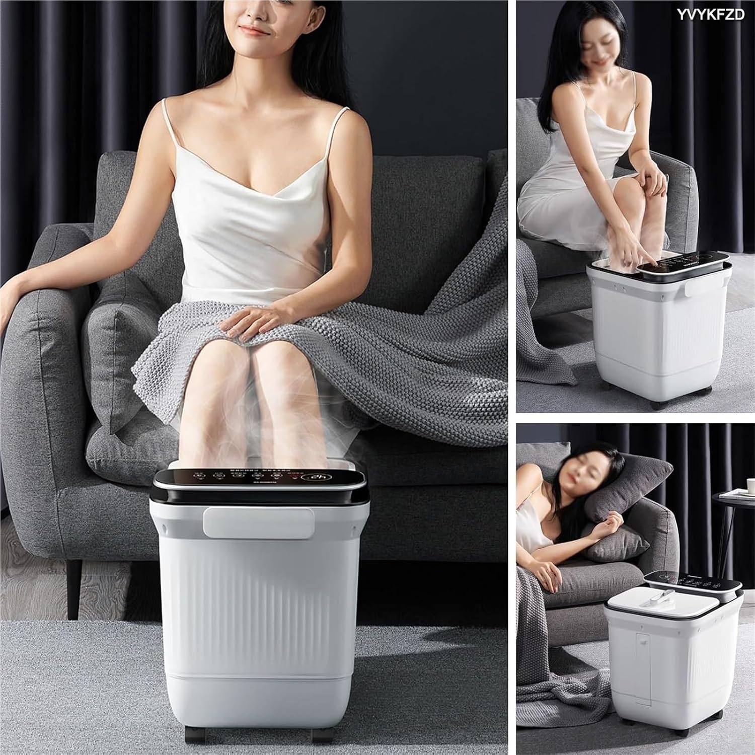 Foot Spa Bath Massager with Heat， Portable Foot Bath Basin Soak Tub with Heat Red Light Temperature Control Bubbles(C)