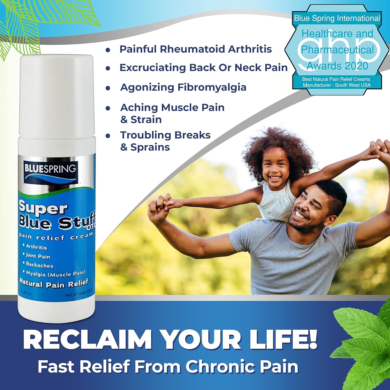 Super Blue Stuff Natural Pain Relief Roll-On with Emu Oil, 3 fl oz | Anti Inflammatory Analgesic Cream, For Back, Knee, Joint, Muscle, Arthritis, Neck Pain