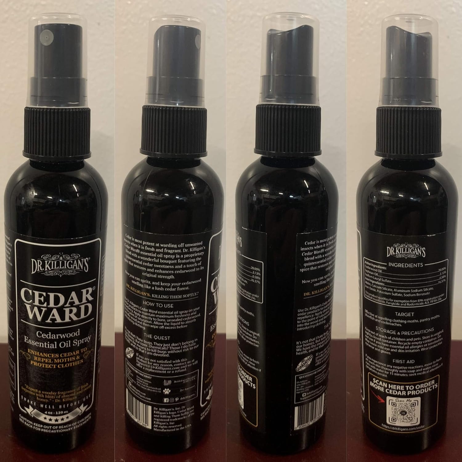 Dr. Killigan’s CedarWard Spray - 4 fl. oz. - Natural Cedar Oil Formula Restores Scent to Cedarwood Accessories, Closets, Drawers, Trunks, Chests, Pest and Moth Repellent for Clothes