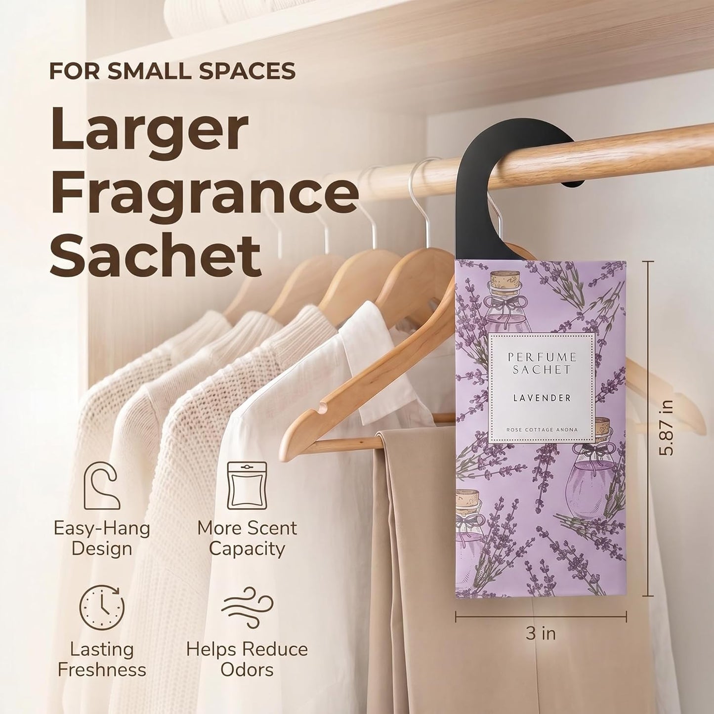 ROSE COTTAGE Large 12 Packs Lavender Hanging Closet Deodorizer Air Freshener Long Lasting Scented Sachets Smell Goods for House