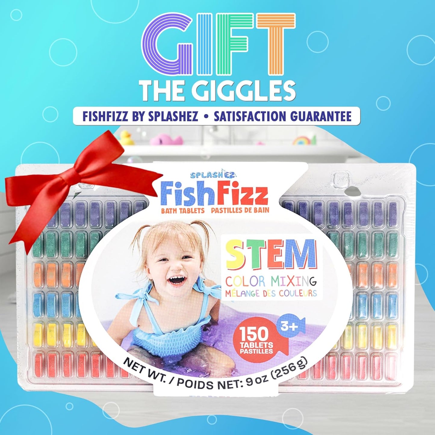 SplashEZ STEM Bath Color Tablets for Kids 150 Count - Fizzy Bath Bombs for Kids and Toddlers, Non Toxic, Fragrance Free, No Tub Staining, Easy Clean, Toys for Kids