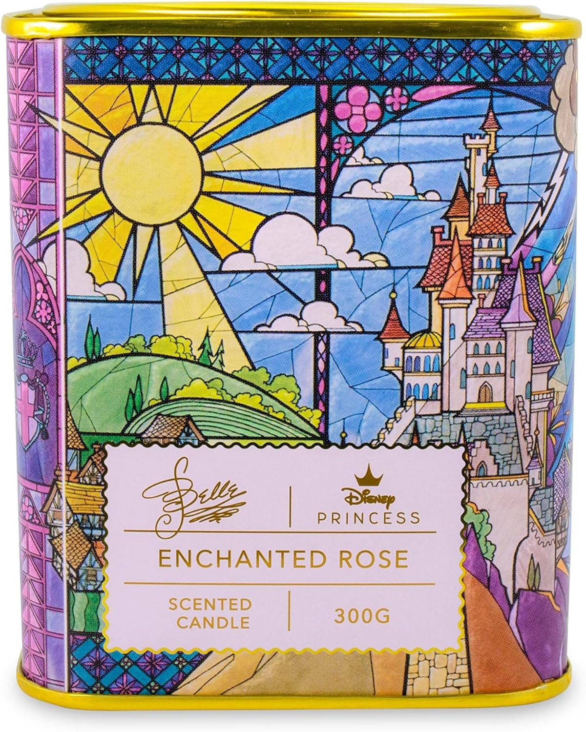 Disney Princess Home Collection Belle 11-Ounce Scented Tea Tin Candle with Enchanted Rose Fragrance | 28-Hour Burn Time | Home Decor Housewarming Essentials, Cute Gifts and Collectibles