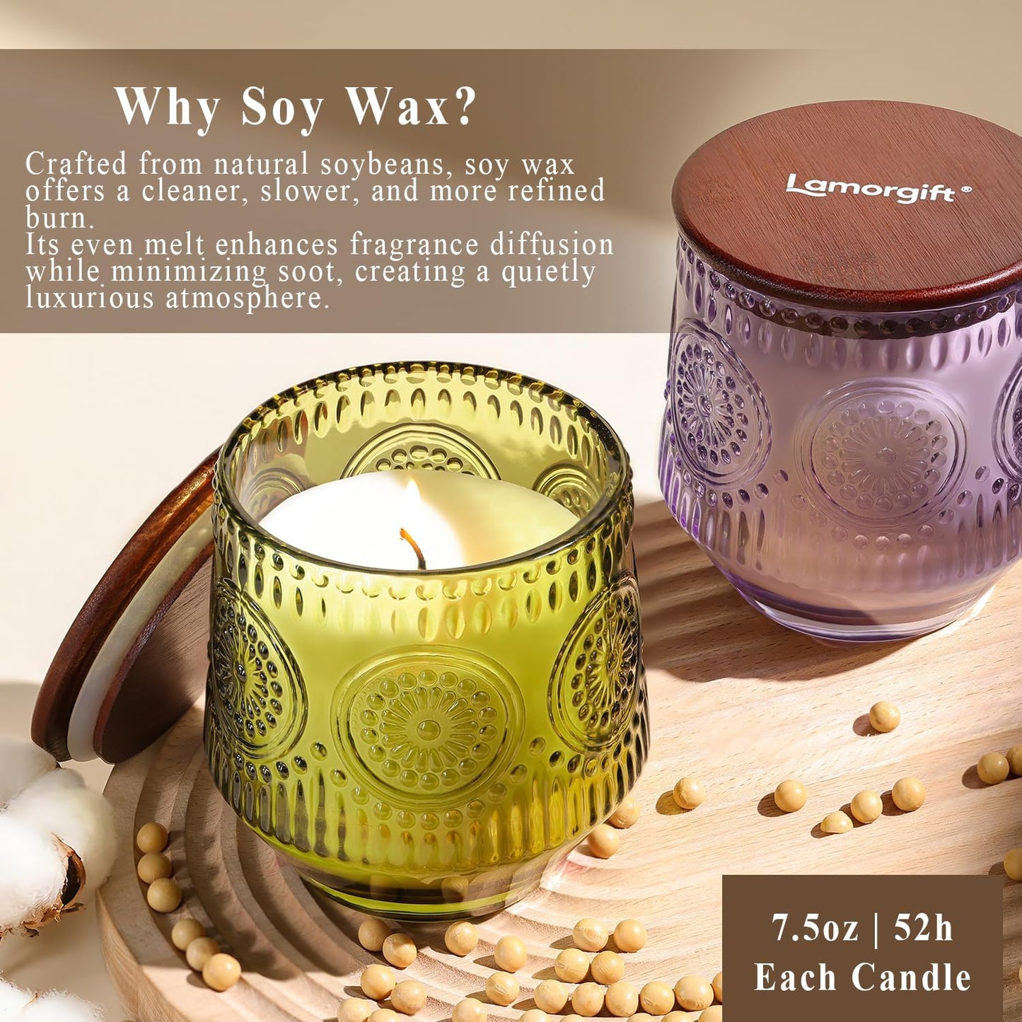 2 Pcs Soy Wax Scented Jar Candles Set, Sandalwood Sage & Citrus Lavender- Scented Candles for Home, 7.5oz Each, Up to 52 Hours Burn Time, Decorative Aromatherapy Candle for Relaxation & Luxury Gifting