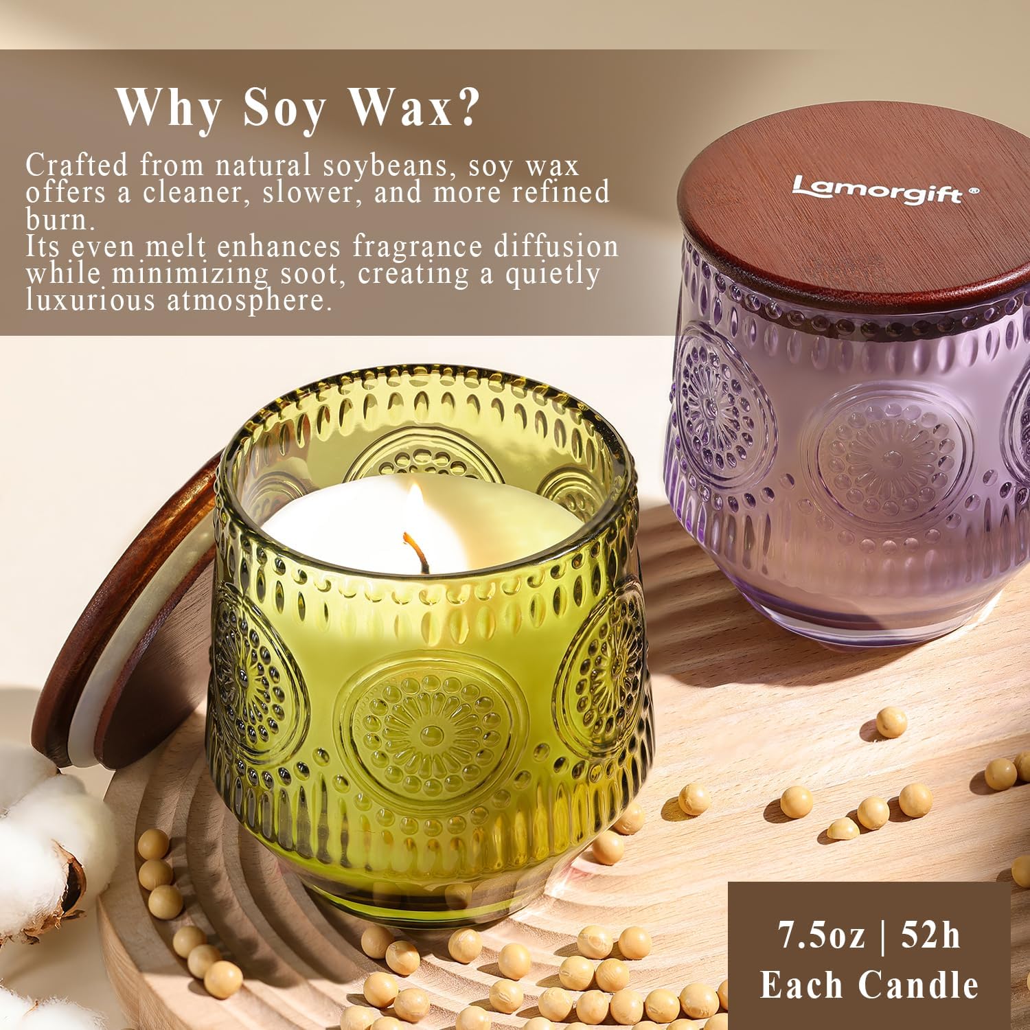 2 Pcs Soy Wax Scented Jar Candles Set, Sandalwood Sage & Citrus Lavender- Scented Candles for Home, 7.5oz Each, Up to 52 Hours Burn Time, Decorative Aromatherapy Candle for Relaxation & Luxury Gifting