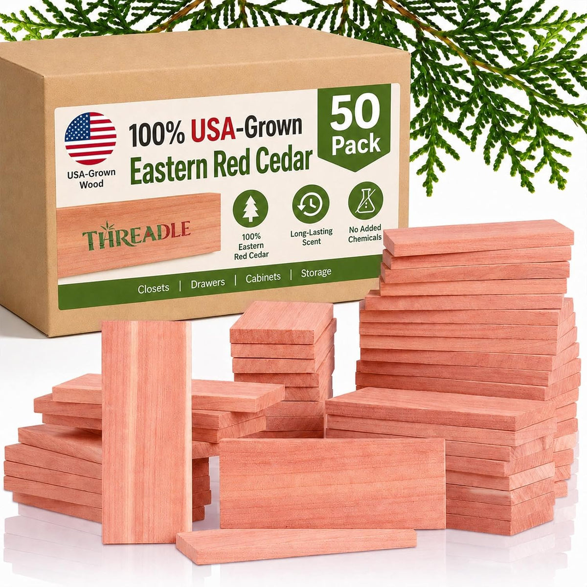 50 PCS Cedar Blocks for Clothes Storage,100% Natural Aromatic Cedar Blocks for Closet Storage,Wardrobe,Drawers,Shelves