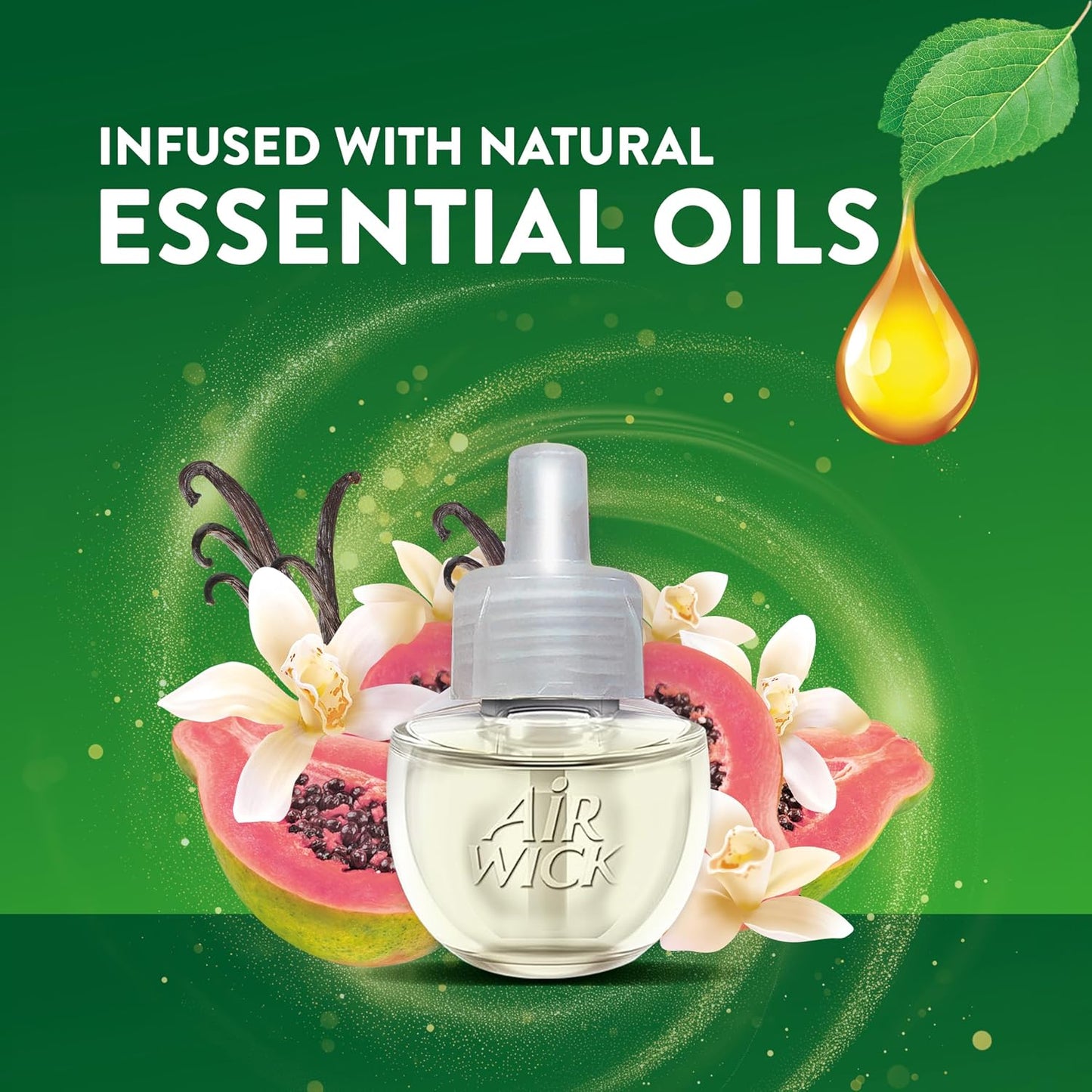 Air Wick Plug In Scented Oil Starter Kit, 2 Warmers + 6 Refills, Vanilla & Pink Papaya, Essential Oils, Air Freshener