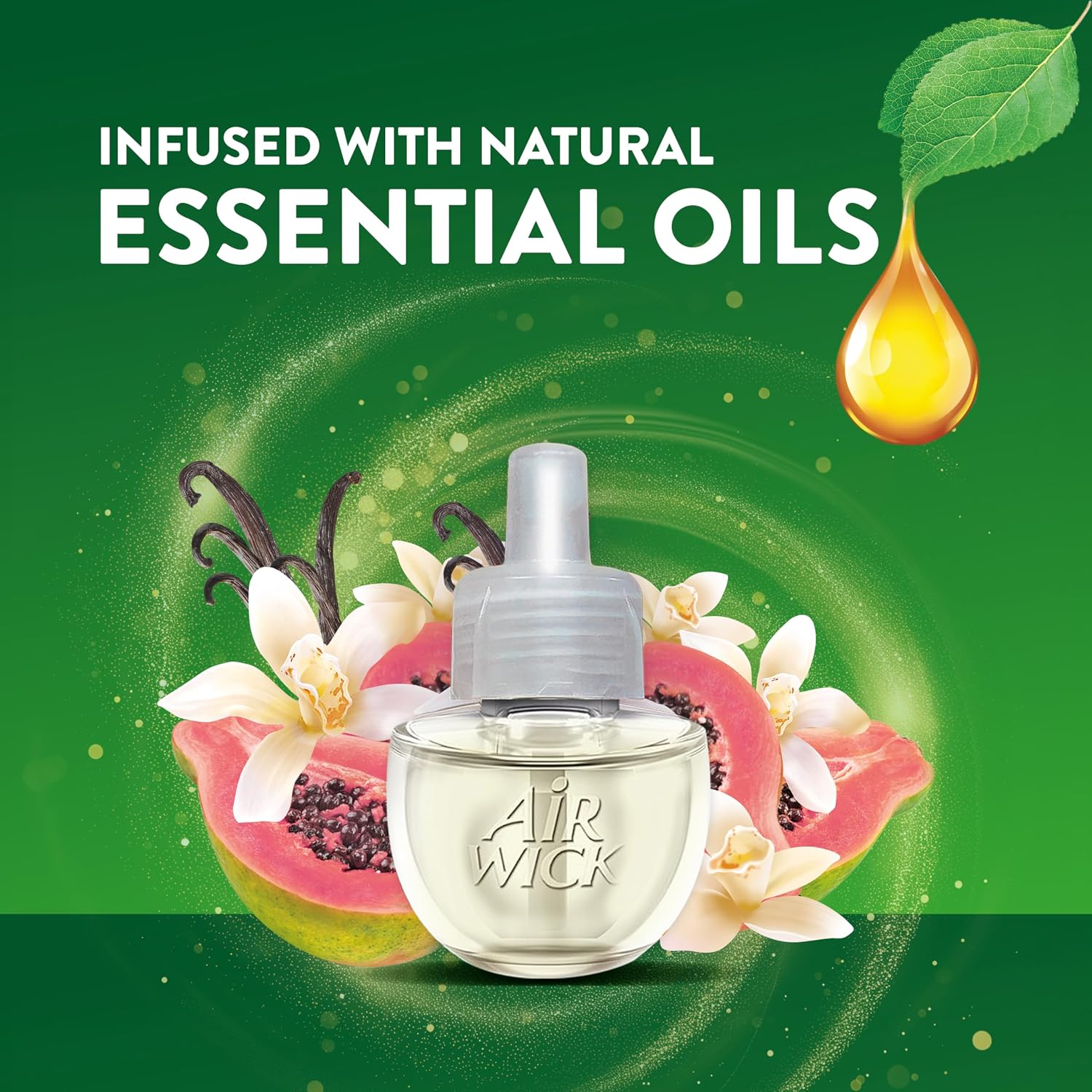 Air Wick Plug In Scented Oil Starter Kit, 2 Warmers + 6 Refills, Vanilla & Pink Papaya, Essential Oils, Air Freshener