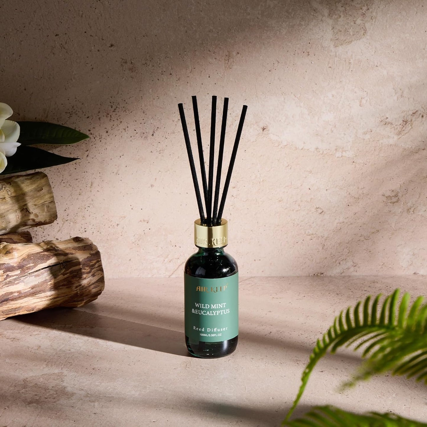 Airkeep Reed Diffuser Set, 3.38 fl oz (100 ml) - Wild Mint&Eucalyptus Oil Diffusers with 8 Reed Sticks, Home Fragrance Reed Diffuser for Bathroom Shelf Decor