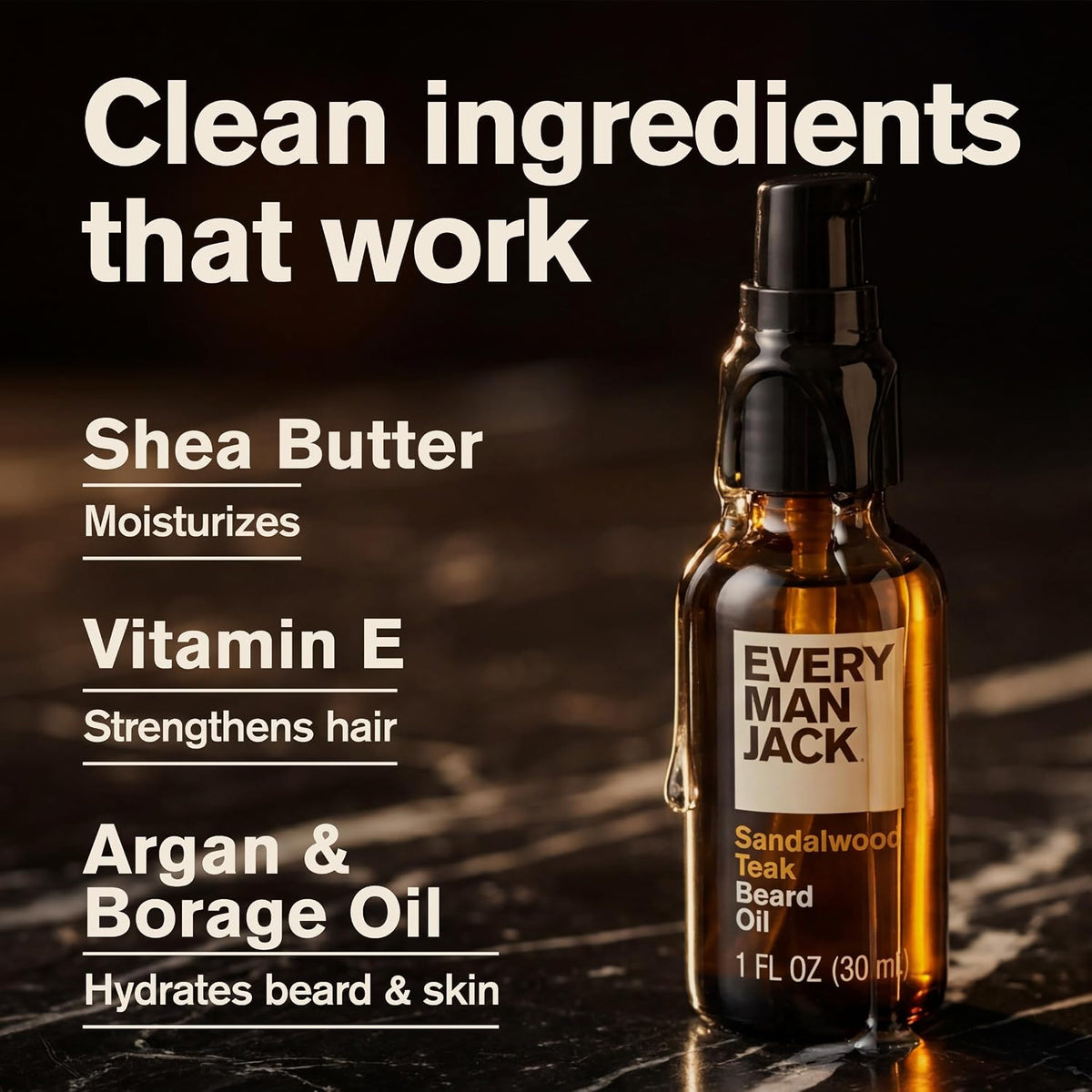 Every Man Jack Hydrating Beard Oil for Men, Sandalwood Teak, 1oz (2pk)