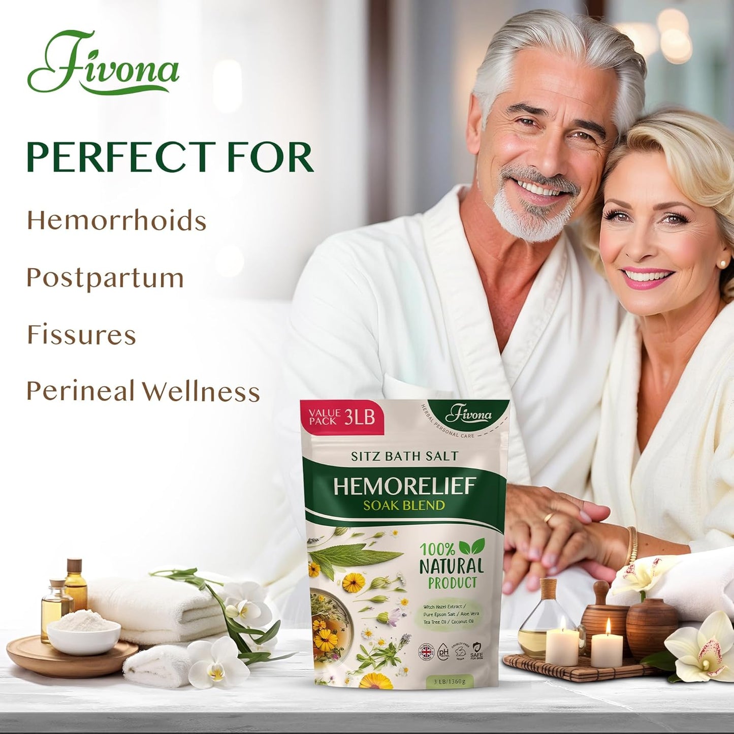 Sitz Bath Salts for Hemorrhoids Treatment - Soak Blend Epsom Salt with Natural Essential Oils, Soothing Perineal Soaking for Postpartum Care, Discomfort Relief, Fissures - Value Pack 3LB
