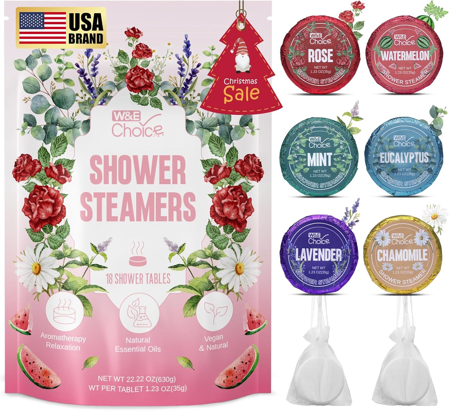 W&E Choice Shower Steamers Aromatherapy 18 Pcs- Shower Bombs with Natural Essential Oils for Daily Relaxation & Stress Relief, Gift for Women & Men, Mom, Teen