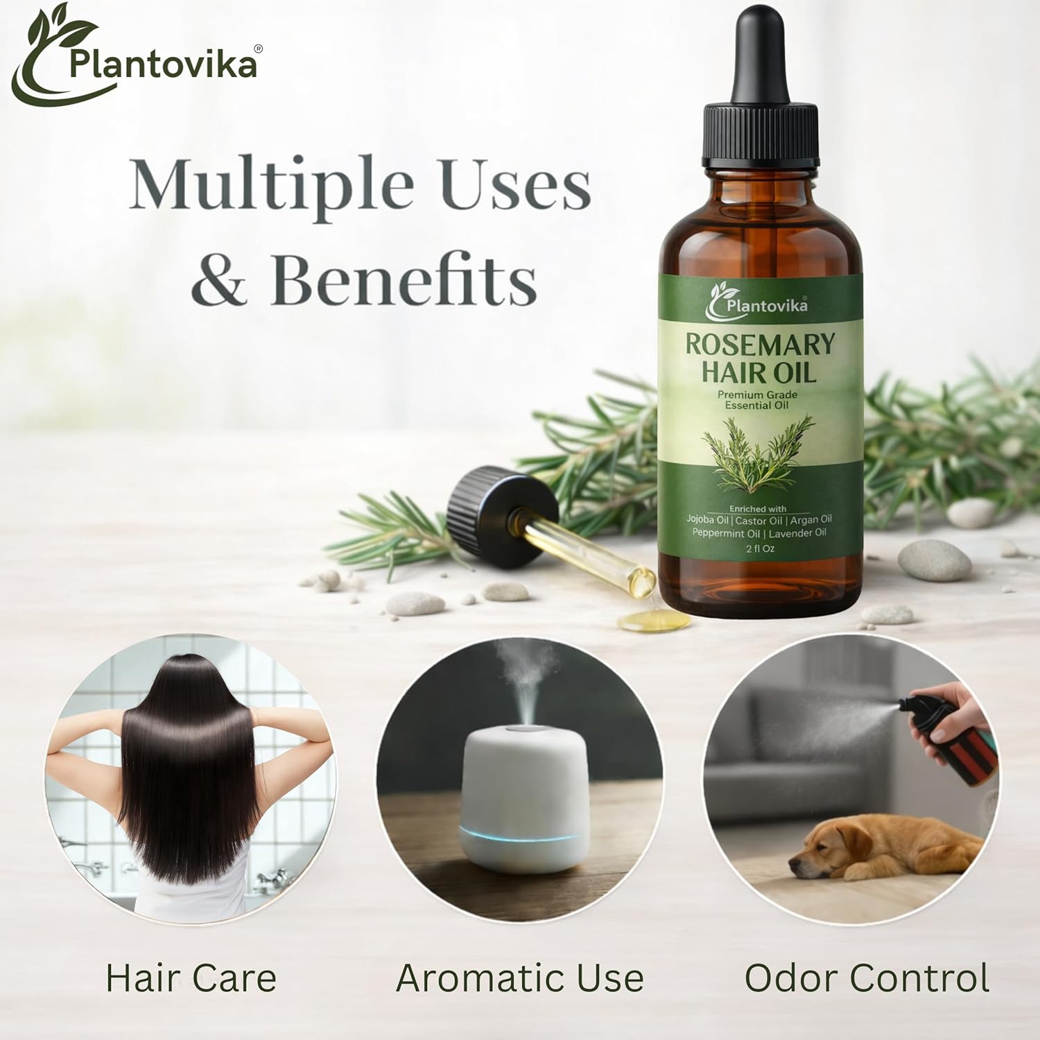 Rosemary Oil for Hair Growth - Hair Growth Oil with Jojoba, Castor, Argan, Peppermint & Lavender | Scalp & Hair Strengthening Treatment for Women & Men (2 Fl Oz)