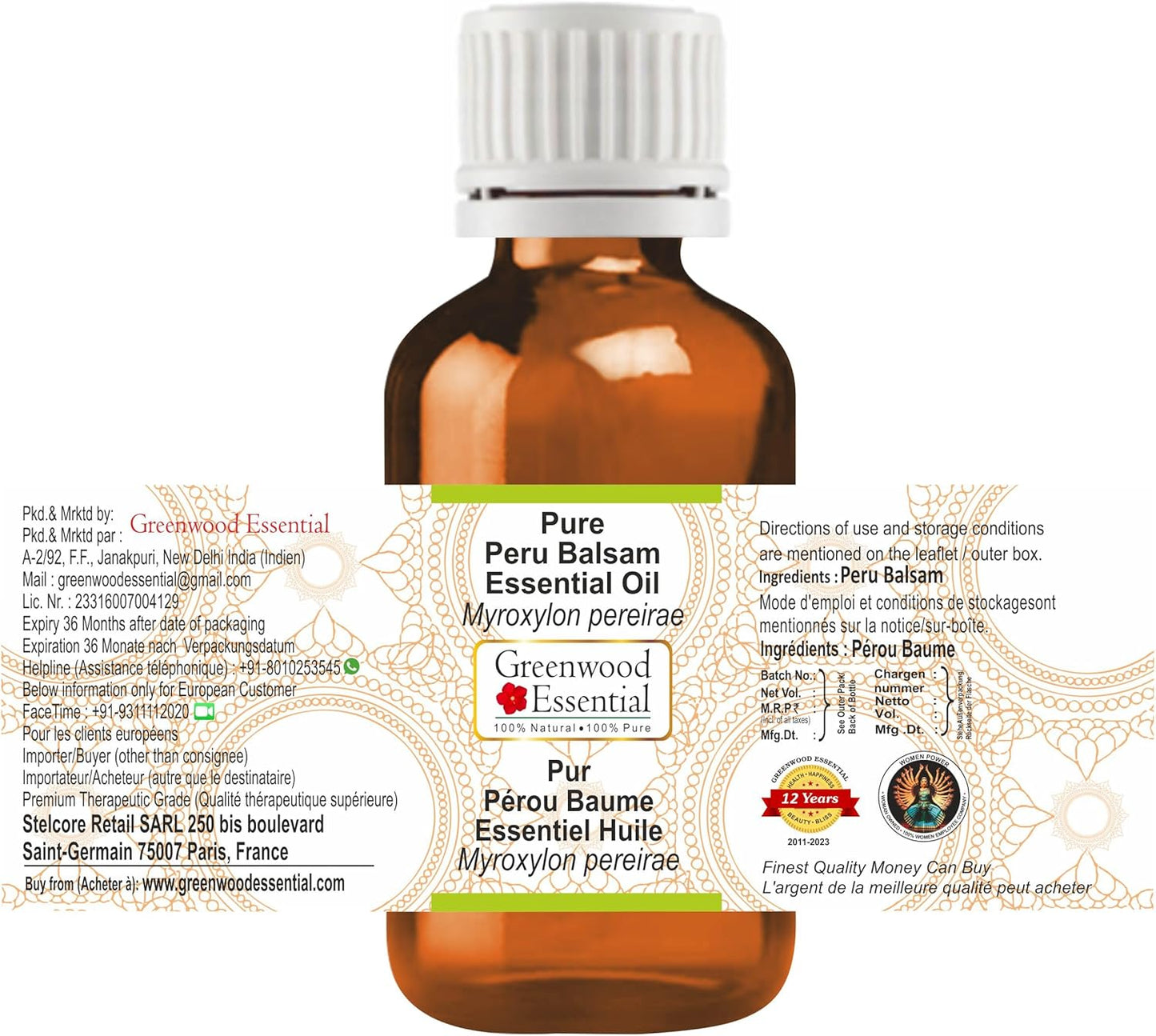 Greenwood Essential Peru Balsam Essential Oil (Myroxylon pereirae) Pure | Viscous Texture | Rich Aroma | Unisex | All Skin Types |Natural Extract Steam Distilled 30ml (1 oz)