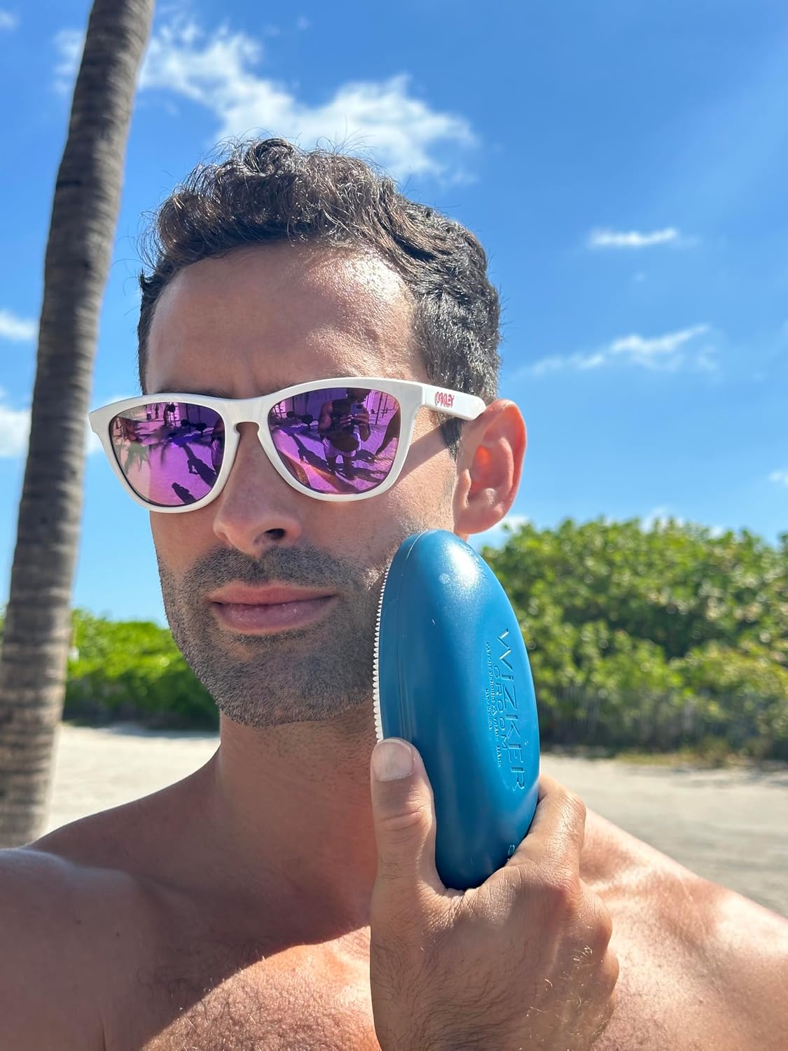 WIZKER Ingrown Hair Brush - 2-in-1 Exfoliating Brush for Razor Bumps, Sensitive Skin - Soft and Firm Bristles, Face Body Scrubber, Waterproof, Mold Resistant - Deep Blue