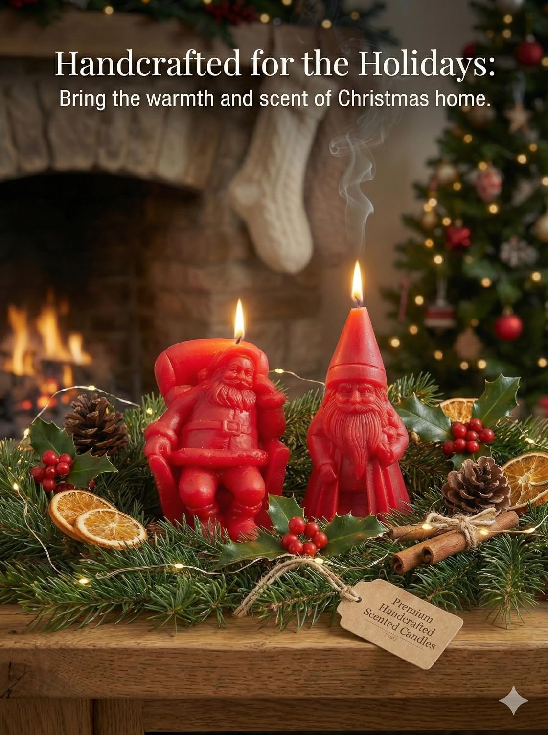 Christmas Candle Gift Set – 9 Highly Scented Festive Candles Including Santa, Trees, Deer, Cake & Ribbed Pillars | Luxury Holiday Gift Box with Surprise Santa Design (Pack of 1)