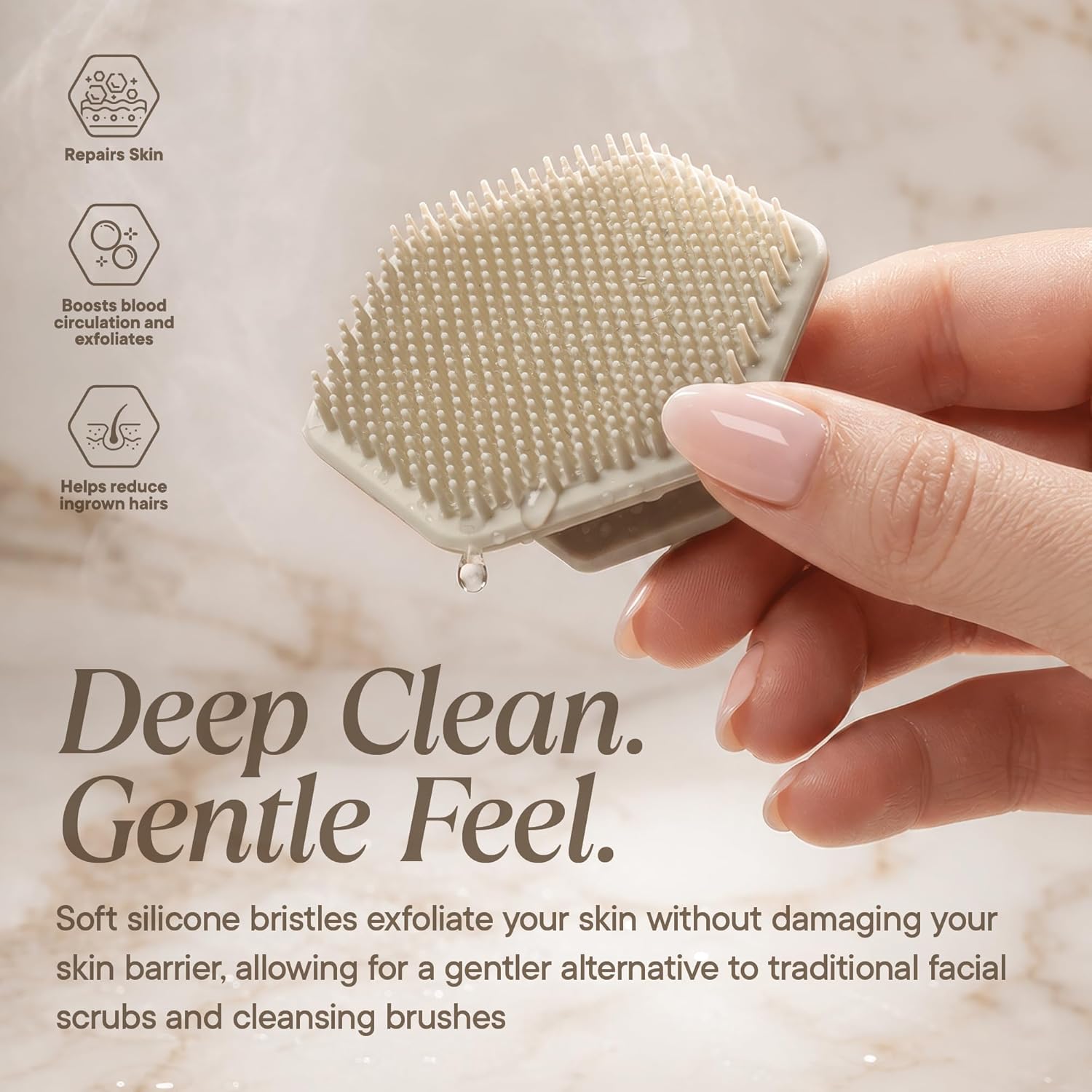 TOOLETRIES Premium Silicone Face Scrubber for Men & Women, Gentle Facial Cleansing Brush & Exfoliator, Deep Pore & Dead Skin Removal, Soft Touch Massager, Quick-Drying & Hygienic - Sand