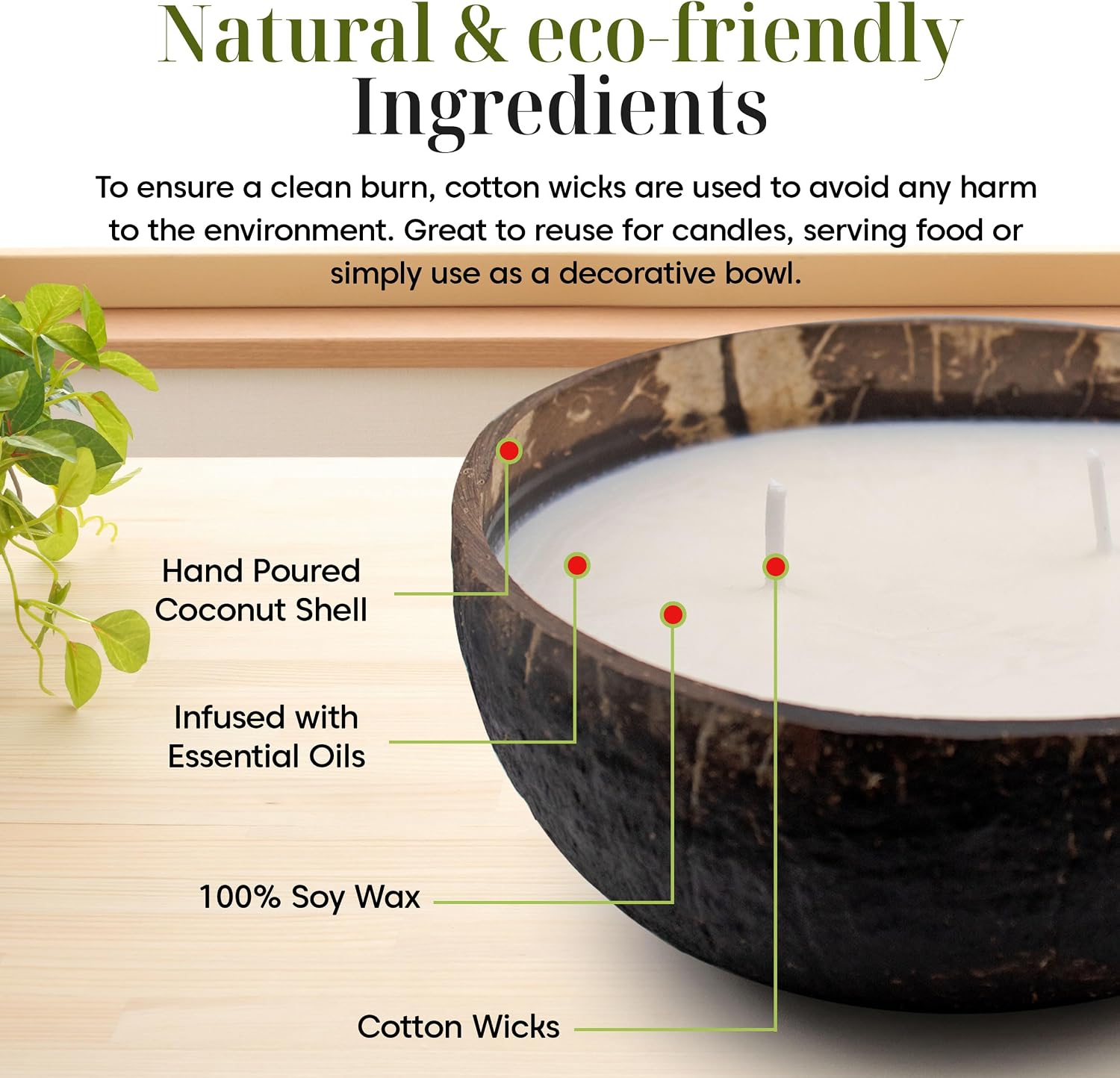 Generic Scented Soy Coconut Shell Candle - Coconut, Vanilla, Lavendar, Lemongrass, and Ocean Breeze Scents - Made with Real Reusable Cocount Shells - (Scent - Lavendar)