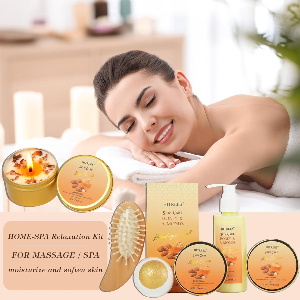 Gift Basket for Women, 18Pcs Honey Almond Milk Bath and Body Gift Basket
