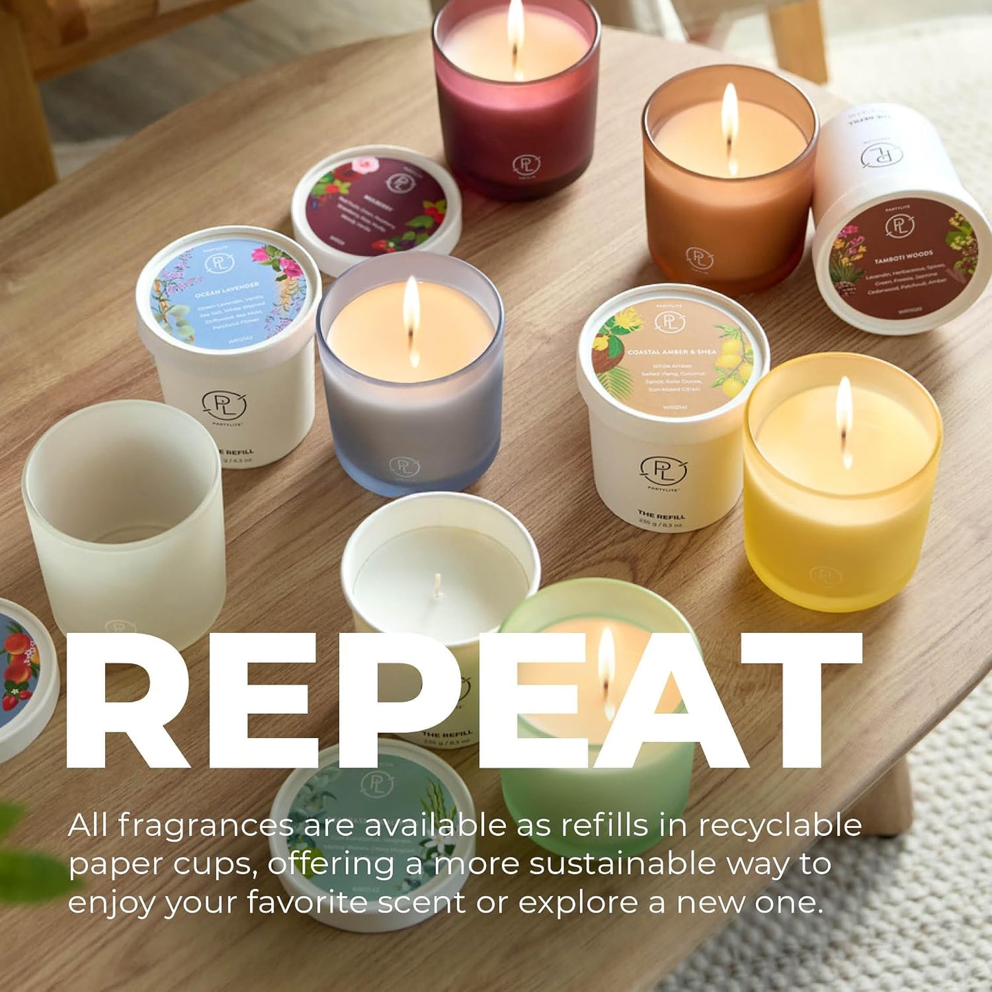 PartyLite Ocean Lavender Scented Candle Refill, Notes of Vanilla Sea Salt, Driftwood, Sea Moss, Patchouli & Eucalyptus, 10oz 1-Wick Aromatherapy, 40 Hours of Luxury Fragrance, Sustainable Soy Wax