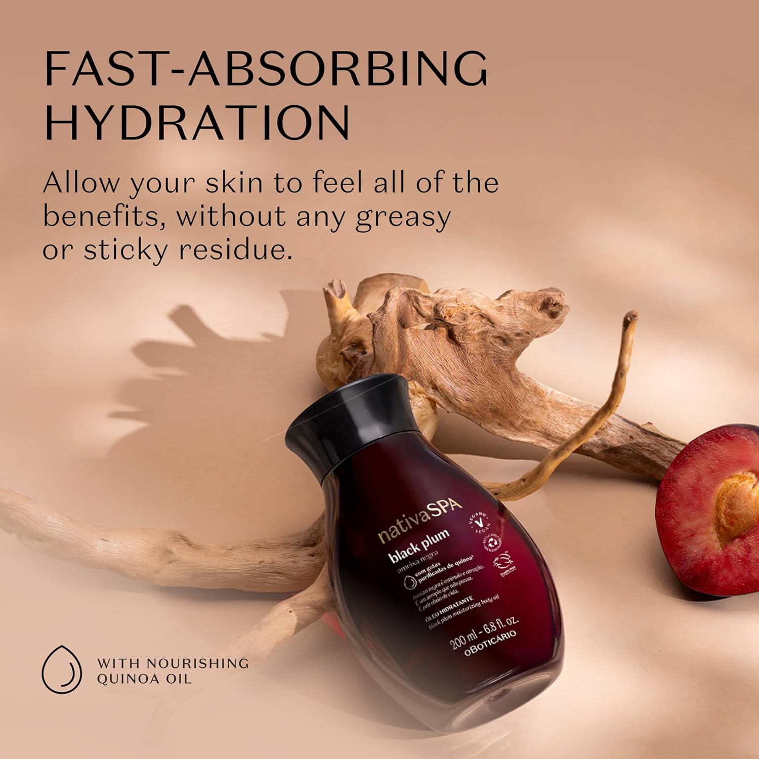 Nativa SPA by O Boticário, Black Plum Body Oil, Scented Moisturizer, Enriched with Purified Quinoa Drops to Boost Hydration, 6.8 Ounce