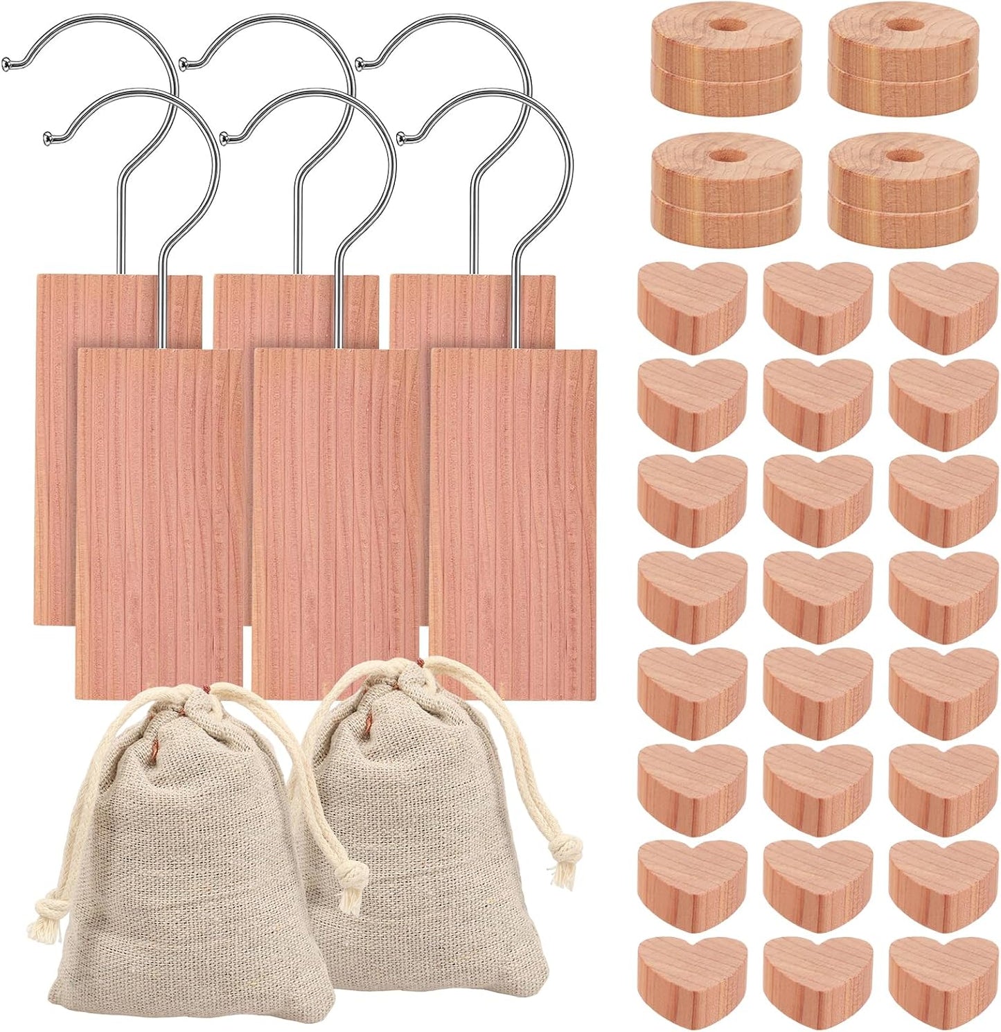 40 Pcs Cedar Wood Block for Wardrobe Clothes Storage with Metal Hooks, Cedar Wood Blocks & Balls for Storage Box Drawer Wardrobe Clothes, Fresh Scented Sachets