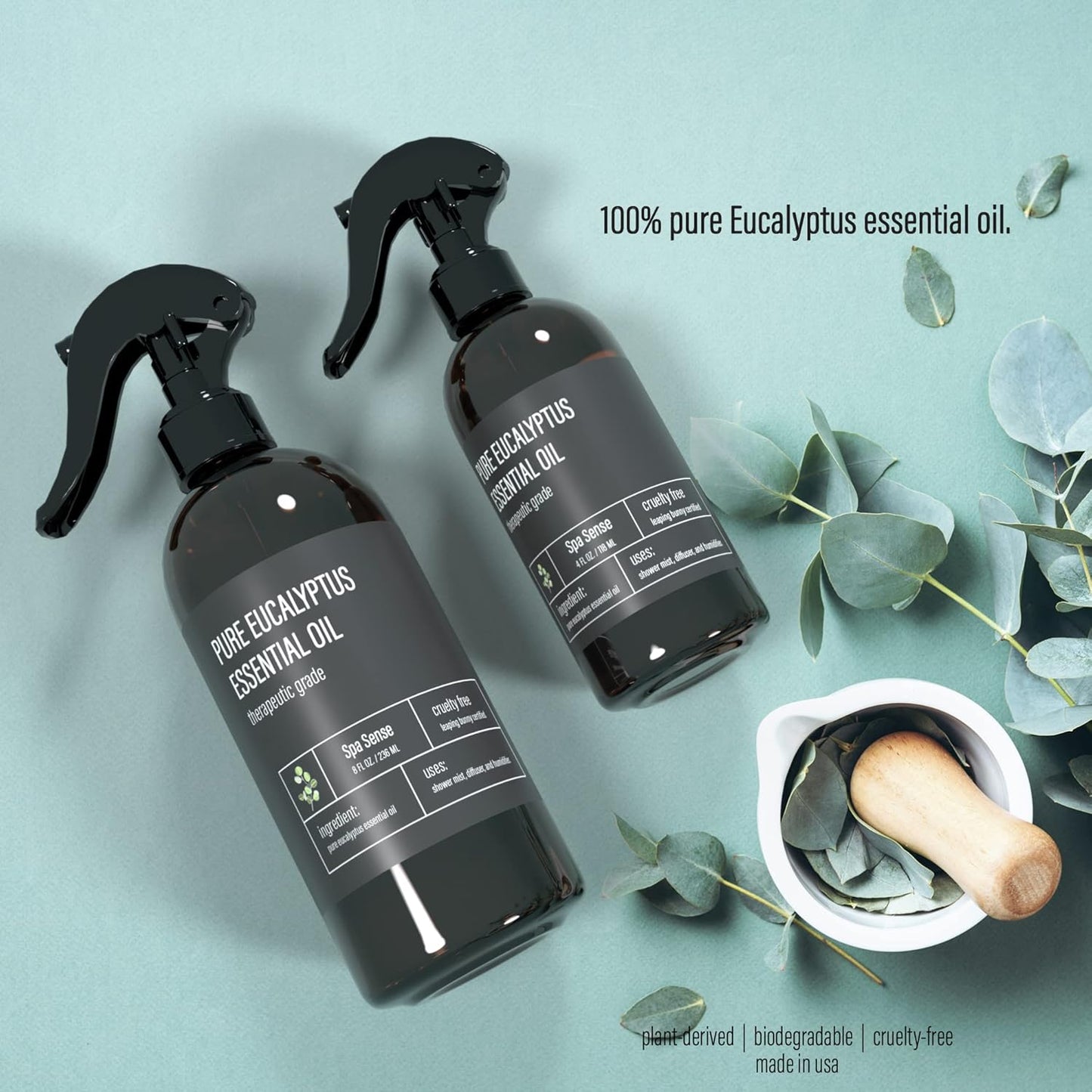 Spa Sense Pure Eucalyptus Oil Shower Mist and Steam Room Spray - Room Spray and Eucalyptus Spray for Shower - Premium Aromatherapy Essential Oil Spray - 4 Ounce, 2 Pack