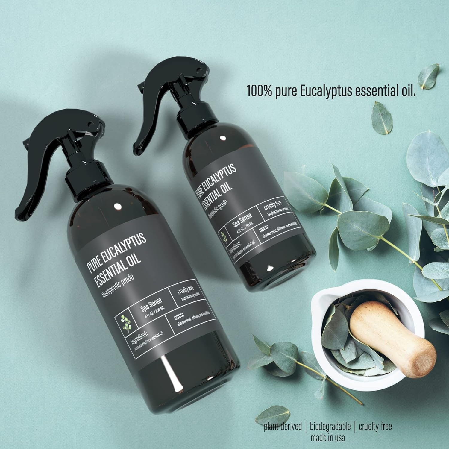 Spa Sense Pure Eucalyptus Oil Shower Mist and Steam Room Spray - Room Spray and Eucalyptus Spray for Shower - Premium Aromatherapy Essential Oil Spray - 4 Ounce, 2 Pack