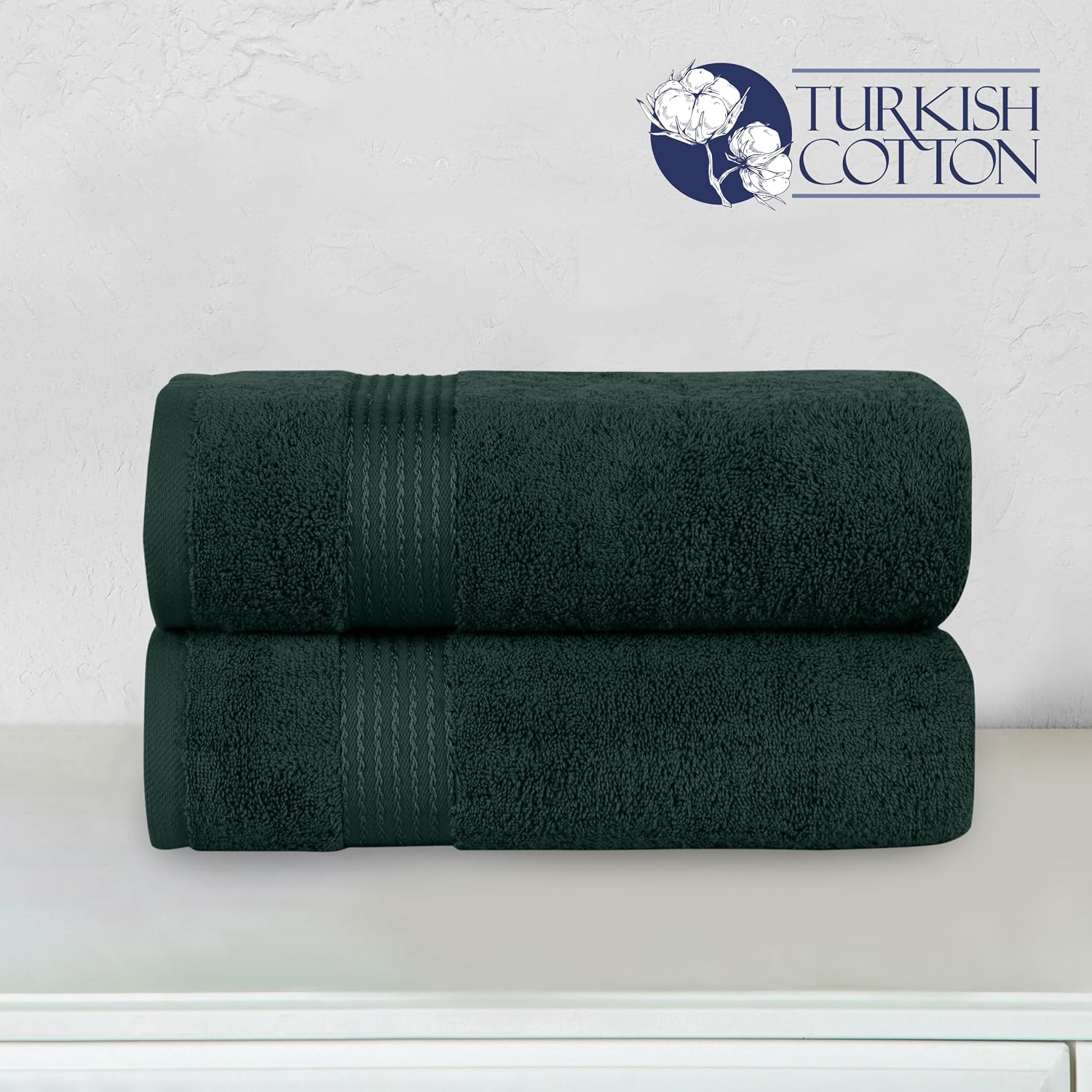 Elegant Comfort Premium Turkish Cotton 2 Pack Bath Towel Set - 27 x 54 inch, Luxurious Hotel Spa Quality 100% Turkish Cotton 2PC Bath Towel Set - Highly Absorbent - Soft Bathroom Towels, Hunter Green