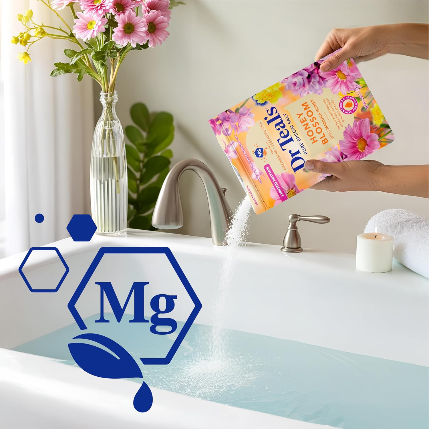 Dr Teal's Epsom Salt Magnesium Soak, Limited Edition Honey Blossom, 3 lbs (Pack of 4)