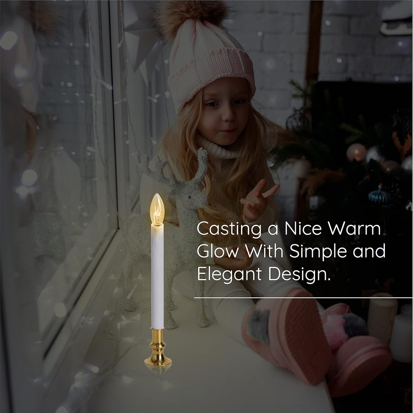 Electric Christmas Window Candle Lamp - 6-Pack | Brass-Plated Base with LED Bulbs | Dusk-to-Dawn Auto Sensor | Turns On in Dark, Off in Light | Ready to Use!