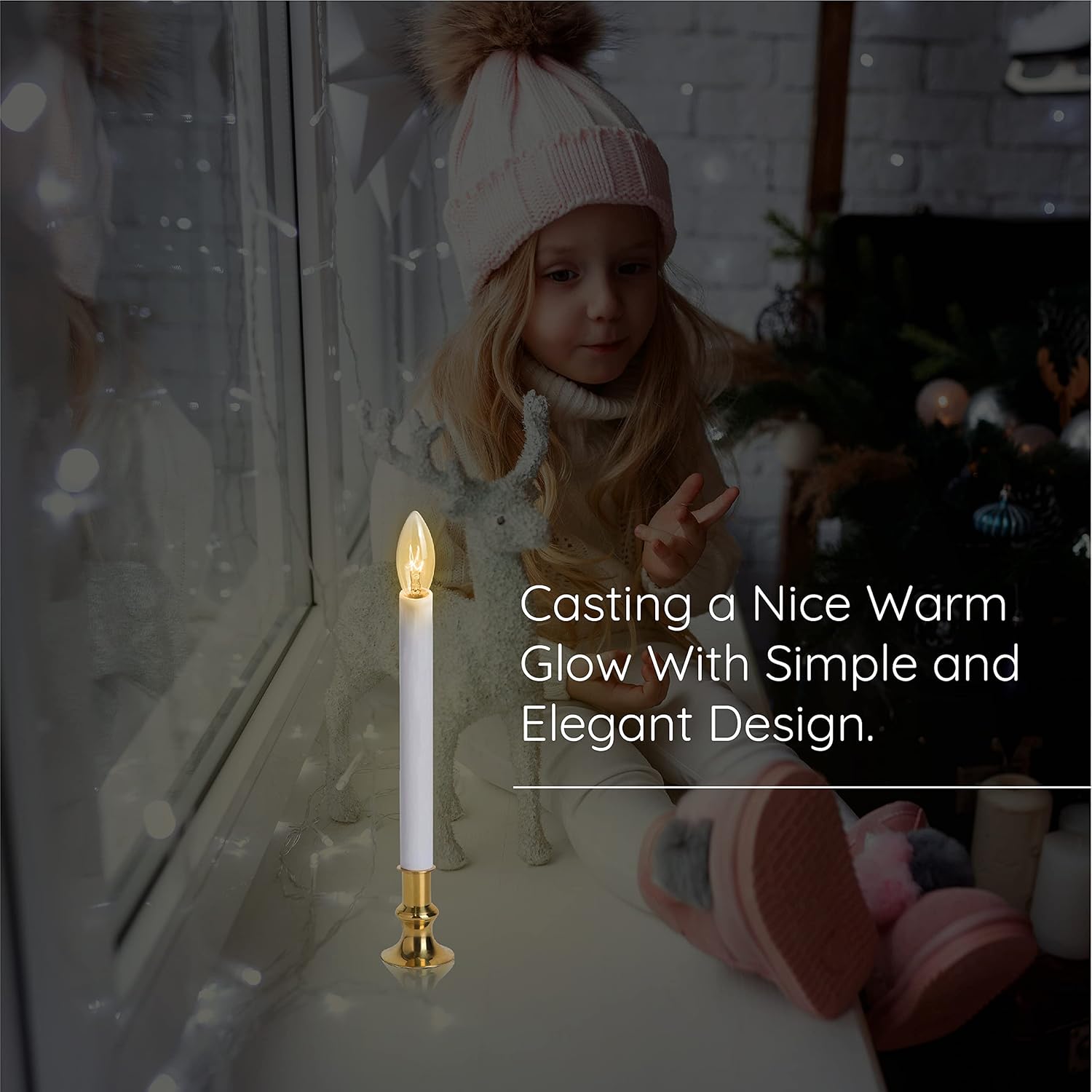 Electric Christmas Window Candle Lamp - 6-Pack | Brass-Plated Base with LED Bulbs | Dusk-to-Dawn Auto Sensor | Turns On in Dark, Off in Light | Ready to Use!