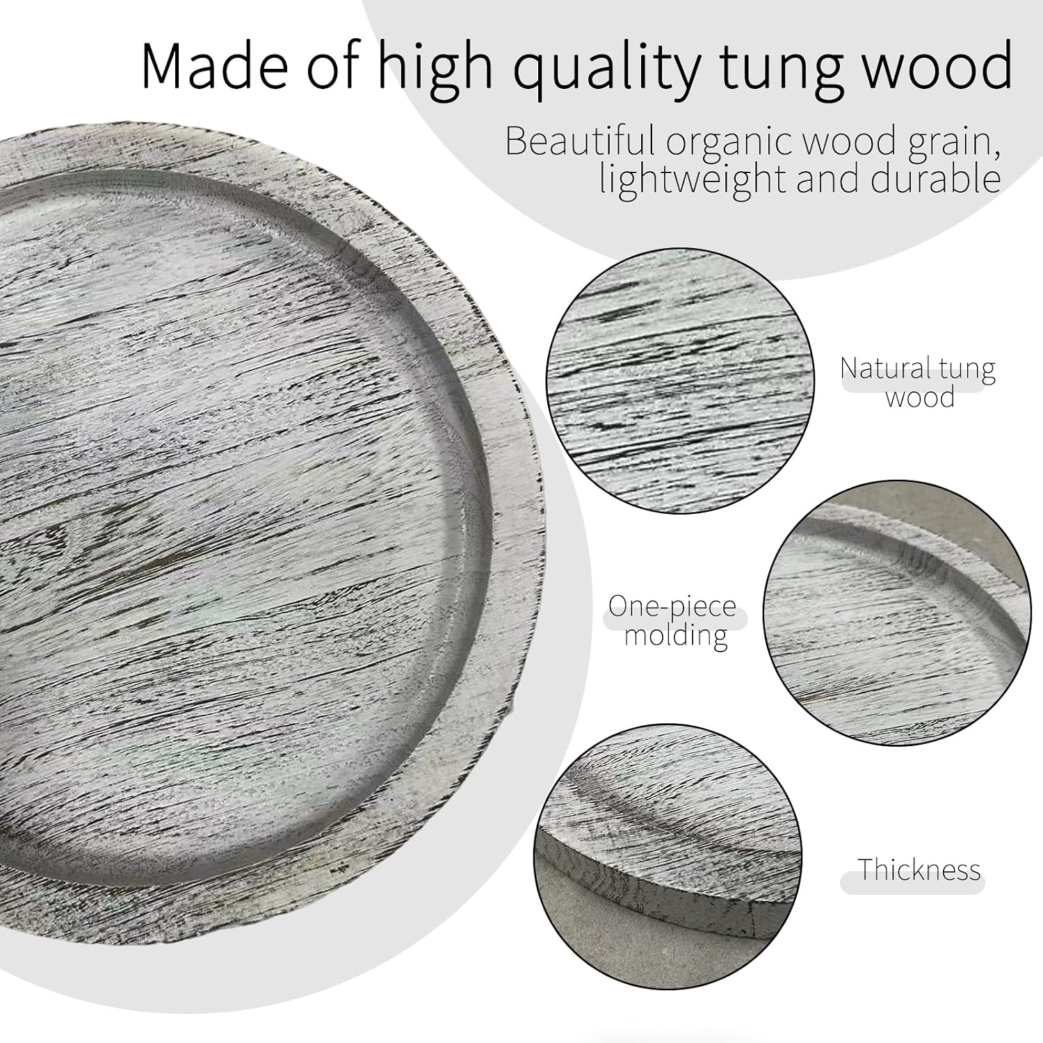 Candle Plate Holder Tray: Round Wooden Decorative Candle Plate Small Farmhouse Table Centerpiece Rustic White Wood Tealight Pillar Trays for Home Decor (Distressed)