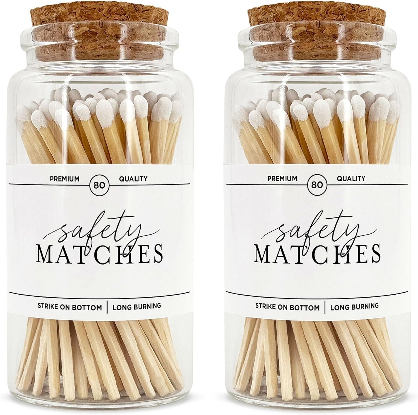 Wooden Matches in a Jar with Striker | Decorative Matches for Candles | Long Matches for Candles in Apothecary Glass Jar | Approx. 80 Safety Matches for Home Decor & Bathroom
