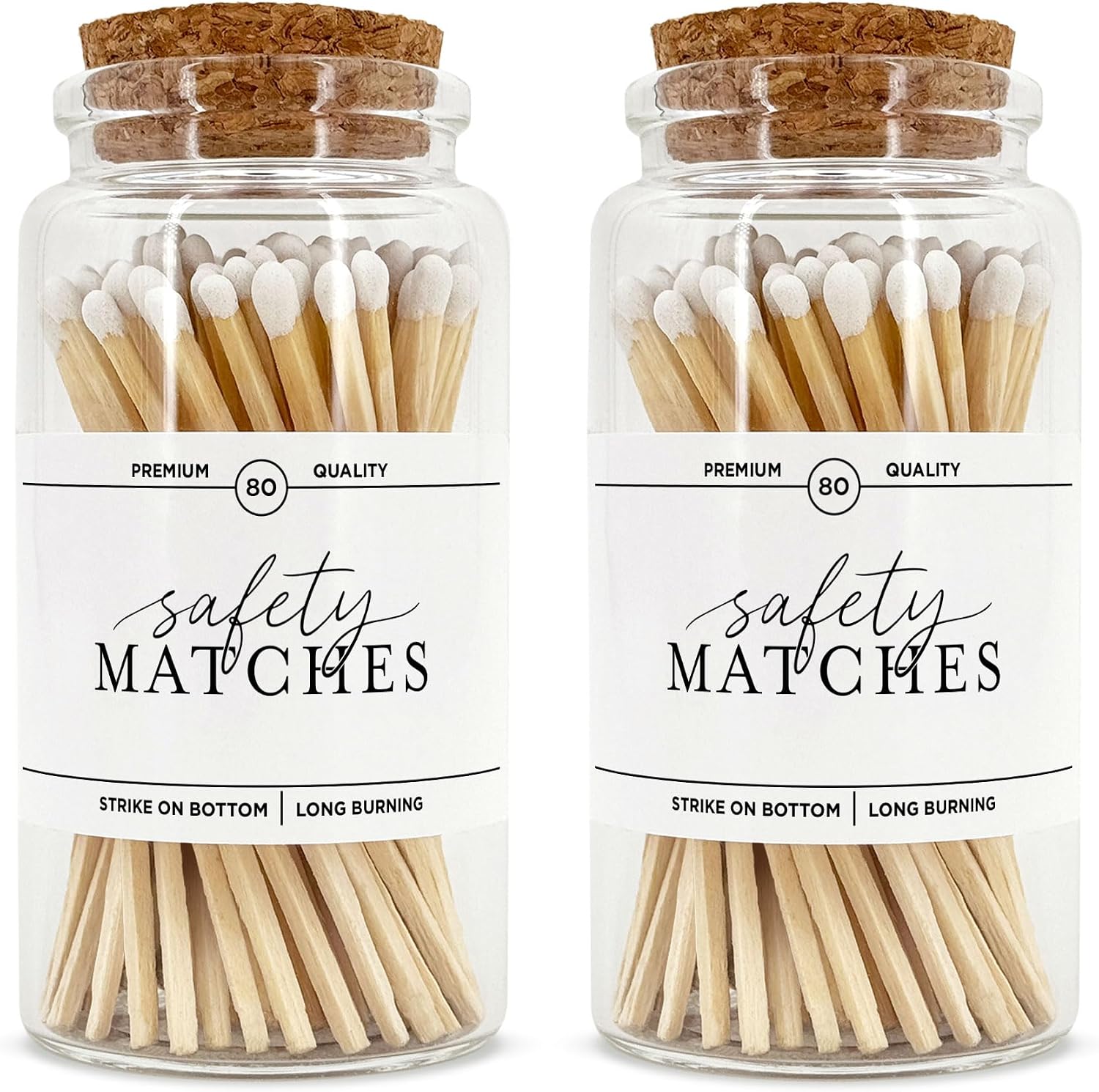 Wooden Matches in a Jar with Striker | Decorative Matches for Candles | Long Matches for Candles in Apothecary Glass Jar | Approx. 80 Safety Matches for Home Decor & Bathroom