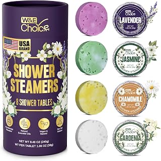 W&E Choice Shower Steamers Aromatherapy 8 Counts, Gifts for Women, Shower Bombs with Natural Essential Oils for Daily Relaxation & Stress Relief, Birthday Gifts for Wife, Mom