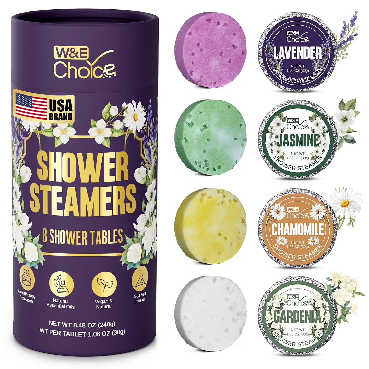 Shower Steamers Aromatherapy - Shower Bombs with Natural Essential Oils for Daily Relaxation & Stress Relief, Birthday Gifts for Women, Mom, Teen 8 Pack