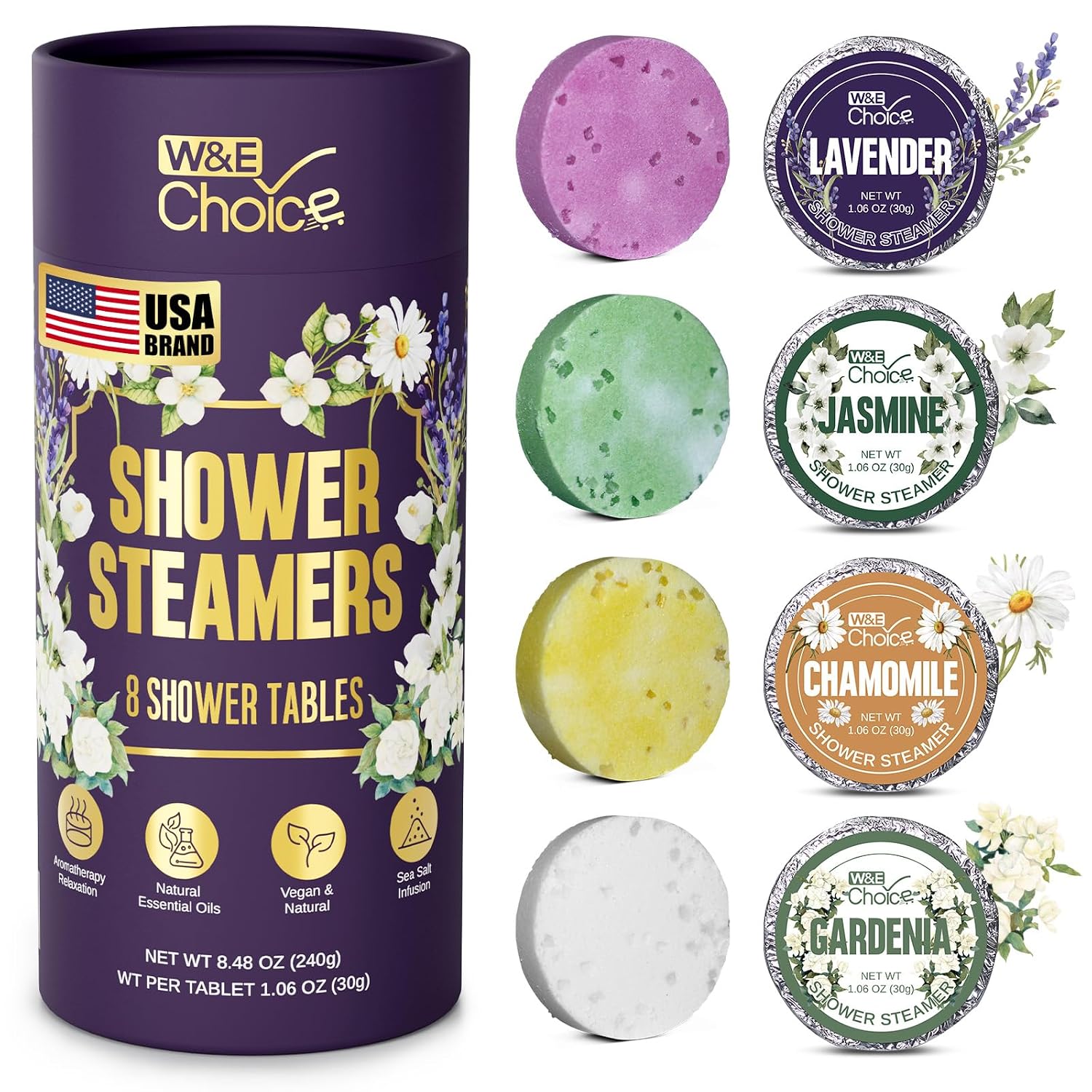 Shower Steamers Aromatherapy - Shower Bombs with Natural Essential Oils for Daily Relaxation & Stress Relief, Birthday Gifts for Women, Mom, Teen 8 Pack