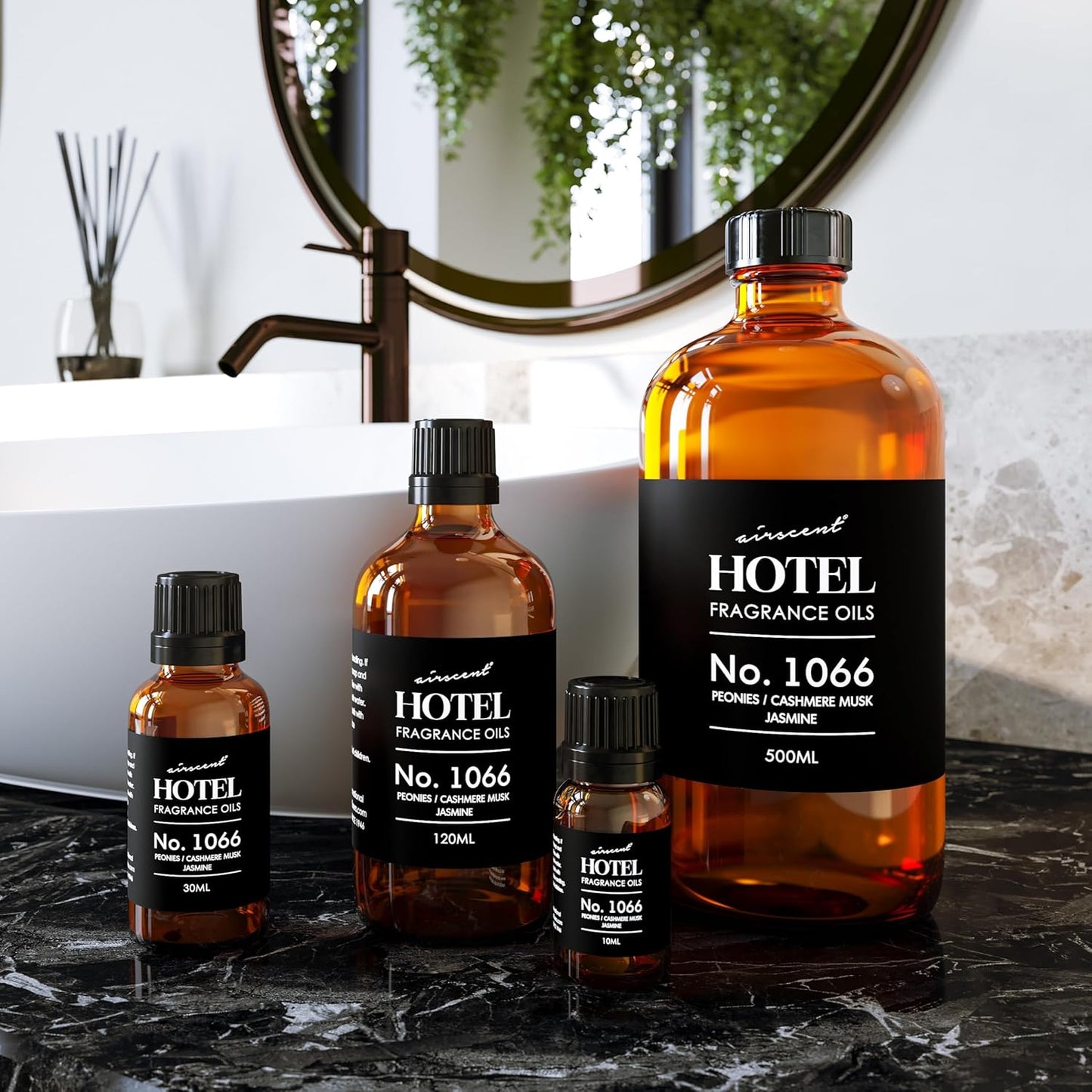 AirScent Hotel Diffuser Oil No. 1066 - Peonies Cashmere Jasmine - Premium Fragrance Oil for Ultrasonic and Waterless Diffusers and Crafting - 10 mL, 0.34 fl oz Glass Dropper Bottle