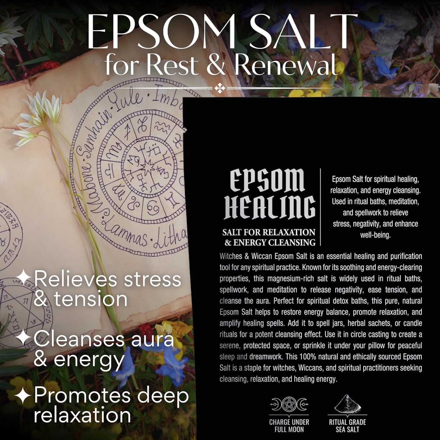 Epsom Salt for Healing, Relaxation & Energy Cleansing – Natural Magnesium-Rich Bath Salt Ideal for Meditation, Spellwork & Ritual Baths – 5 Oz Bag, Witches & Wiccan