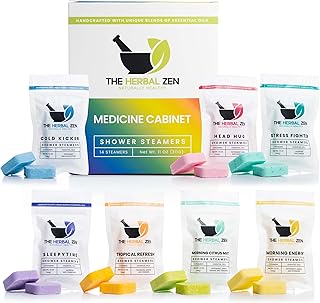 The Herbal Zen Shower Steamers Aromatherapy Tablets 14 Pack - 7 Pure Essential Oil Blends for Daily Relaxation and Wellness - Shower Bombs Gift Set for Women and Men