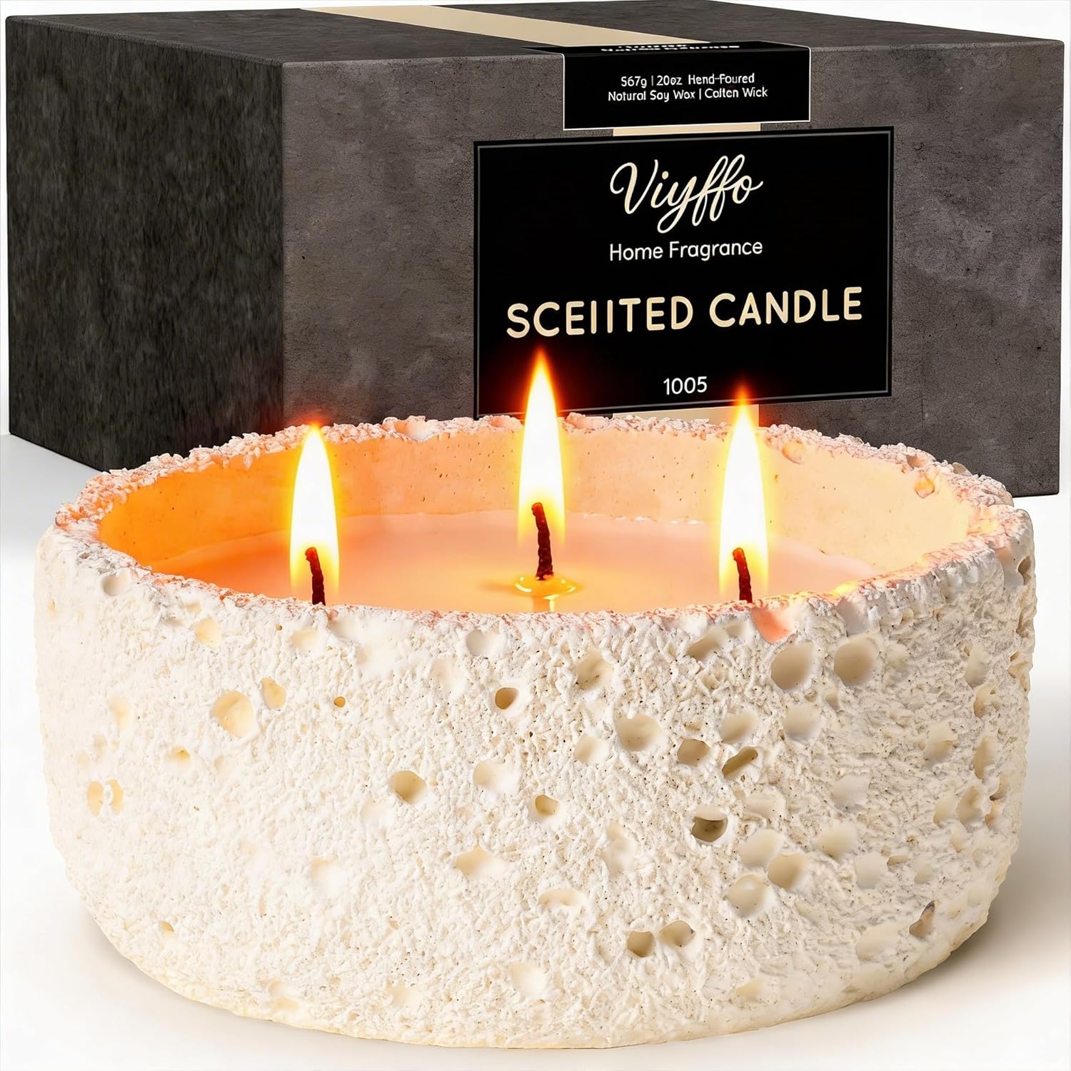 Viyffo Large 20oz Scented Candle – Creamy Vanilla, 3 Wick Non Toxic Soy Candles for Women & Men, Matte Ivory White Ceramic Jar Perfect for Home Fragrance, Elegant Room Décor & Premium Gift