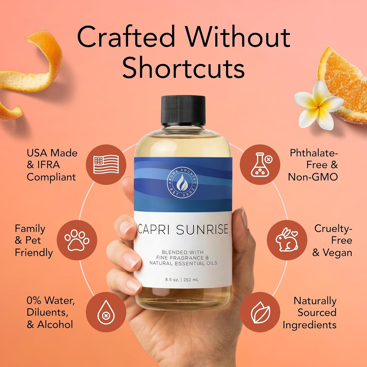Aroma Country Capri Sunrise Diffuser Oil - Volcano Inspired - Luxury Essential Oils for Diffuser Refill & Air Freshener Room Spray, Long-Lasting, Natural Home Fragrance for Scent Machines (4 Fl oz)