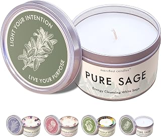 Manifest Candles, White Sage Candles for Cleansing House Negative Energy, 45 Hour Burn, Pure Sage Smudge Candle, Positive Energy Meditation Candle, Aromatherapy Candle, Spiritual Gifts, Healing Sage