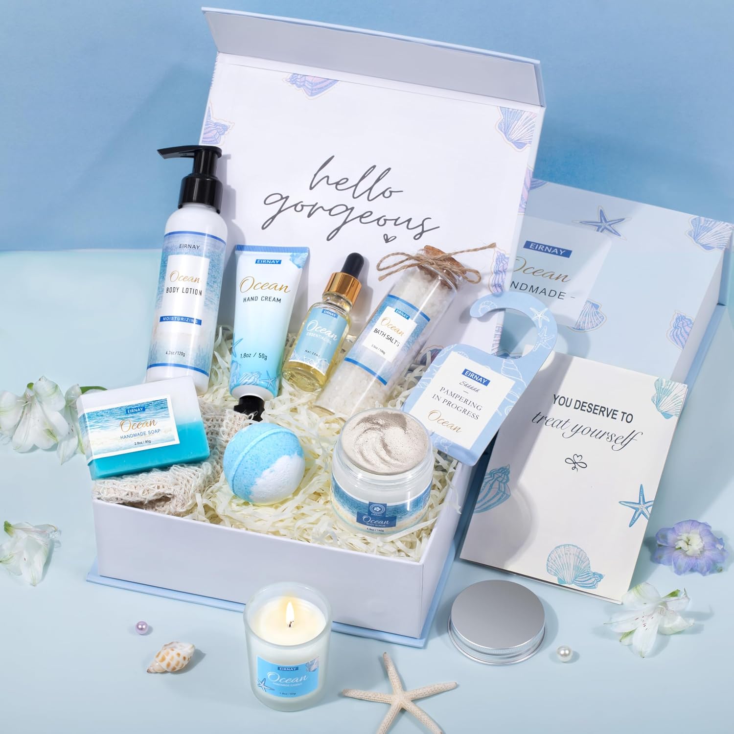 Mothers Day Gifts for Women, Spa Gifts Basket for Women, 12Pcs Ocean Bath and Body Gifts Set, Self Care Gifts for Mom, Wife, Girlfriend, Sister, Female Friends