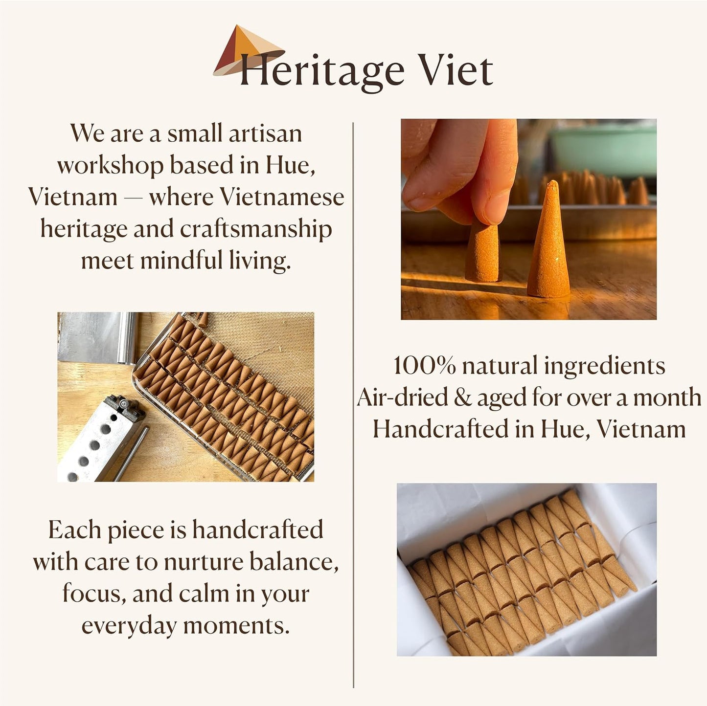 Premium Vietnam Incense - 16 Cones, No Chemical Fragrance, Handcrafted in Vietnam (Agarwood)