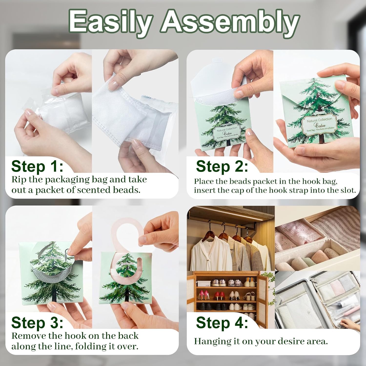 24 Packs Cedar Sachets for Drawers and Closets, Drawer Deodorizers Closet Freshener Scented Sachets with 10 Hanging Bags Home Fragrance, Long Lasting