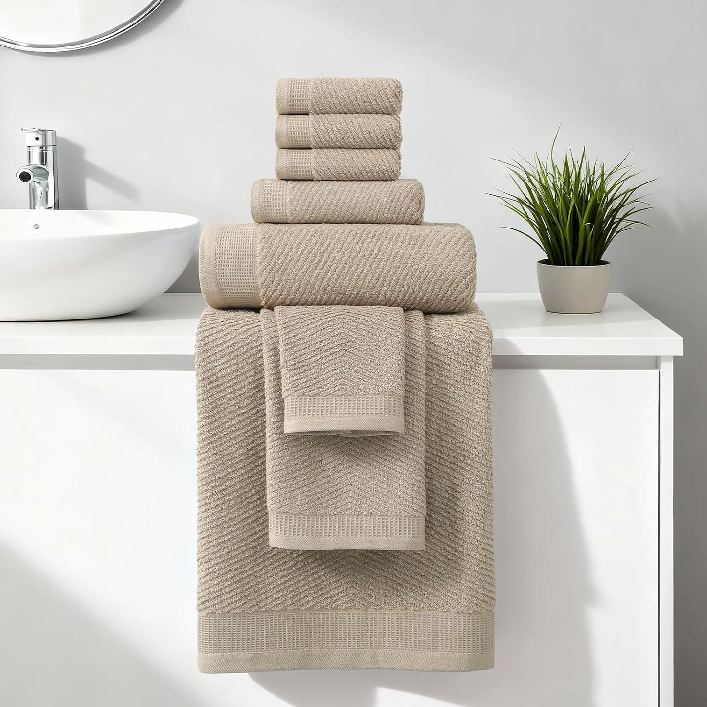 REDKISS 8-Piece Premium Towel Set, 2 Bath Towels, 2 Hand Towels, 4 Washcloths, 100% Cotton, Quick Dry, Highly Absorbent Towels for Bathroom, Gym, Hotel, Spa, Dark Coffee